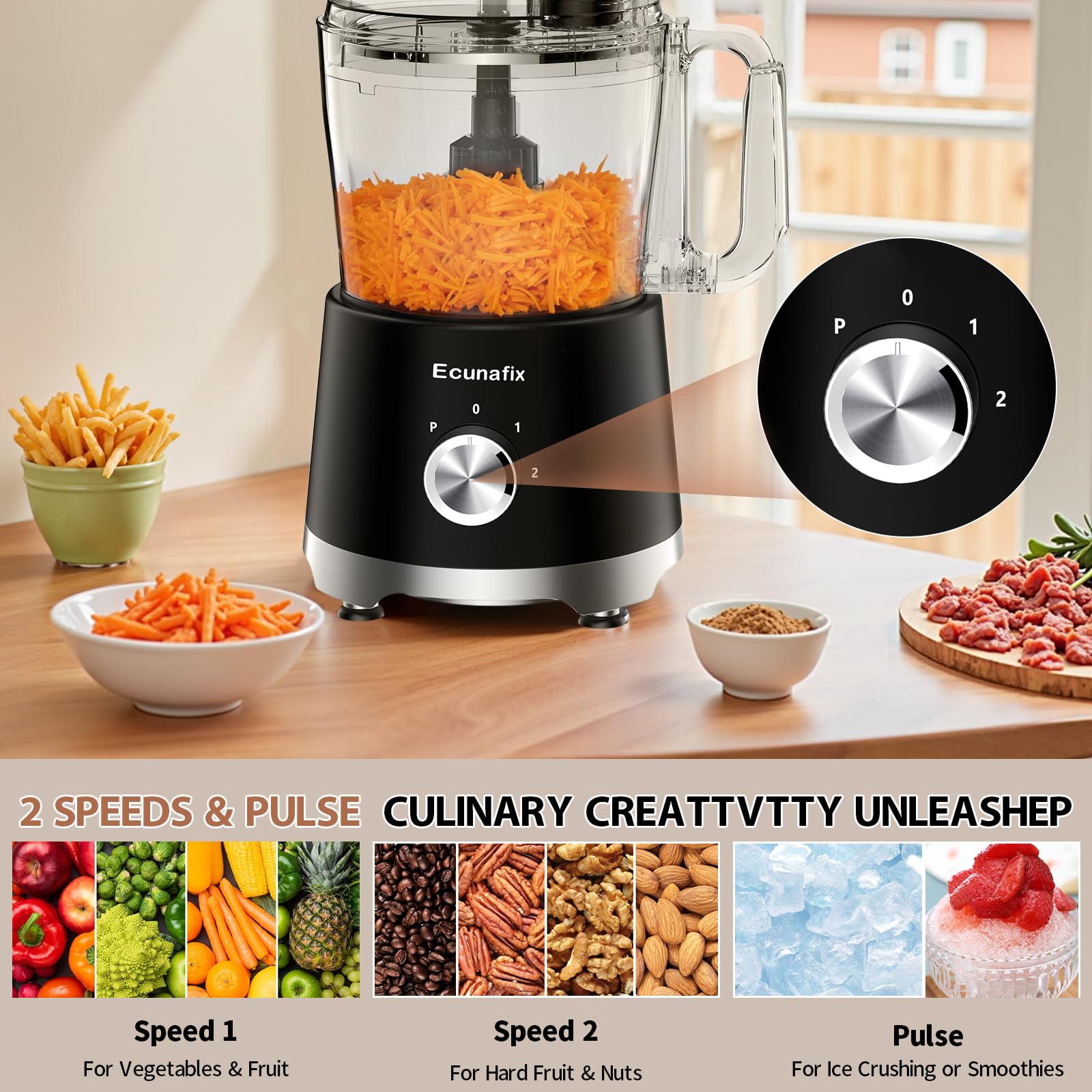 Robot da Cucina & Tritatore 1500W 2,5L Mixer Cucina con 2L Frullatore, 200ML Macinacaffè per Spremiagrumi, Cremazione di Ghiaccio, Macinazione, Tritare, Sminuzzare, Affettare& Preparazione di Paste