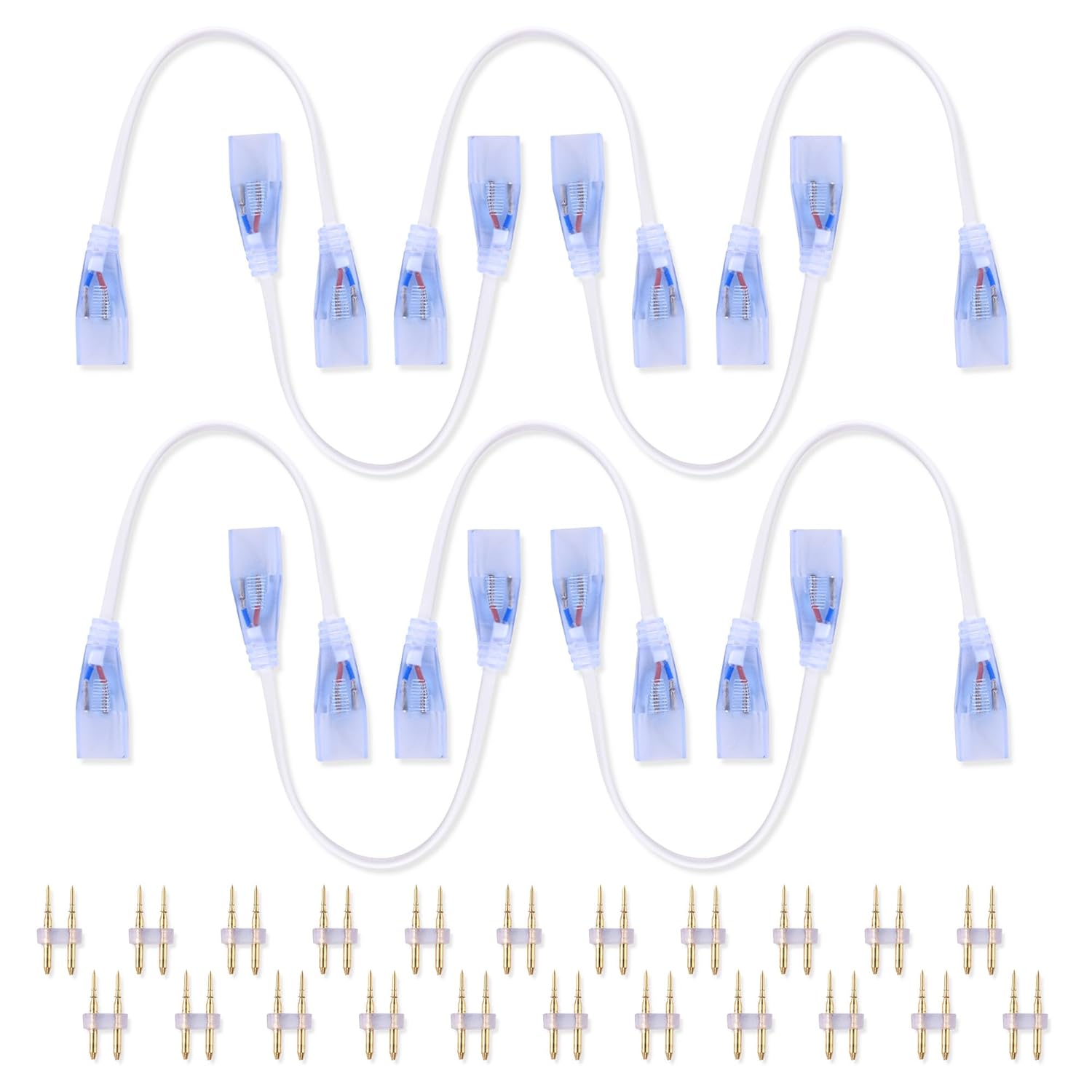 DELight 10PCS LED Strip Connectors 12" Extension Cord Cable Wires with 22PCS 2-Pin DEL-EXT01 for 9/16" W x 5/16" H Neon Rope Lights DEL-D50W DEL-D100W DEL-D150W