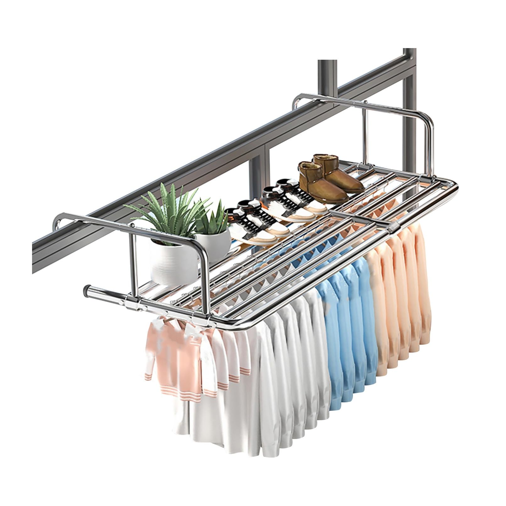 Stendibiancheria da balcone in acciaio inox, estensibile da 160 cm, con 6 aste, per interni ed esterni, pieghevole, per scarpe, scarpe e biancheria intima (78-140 cm)