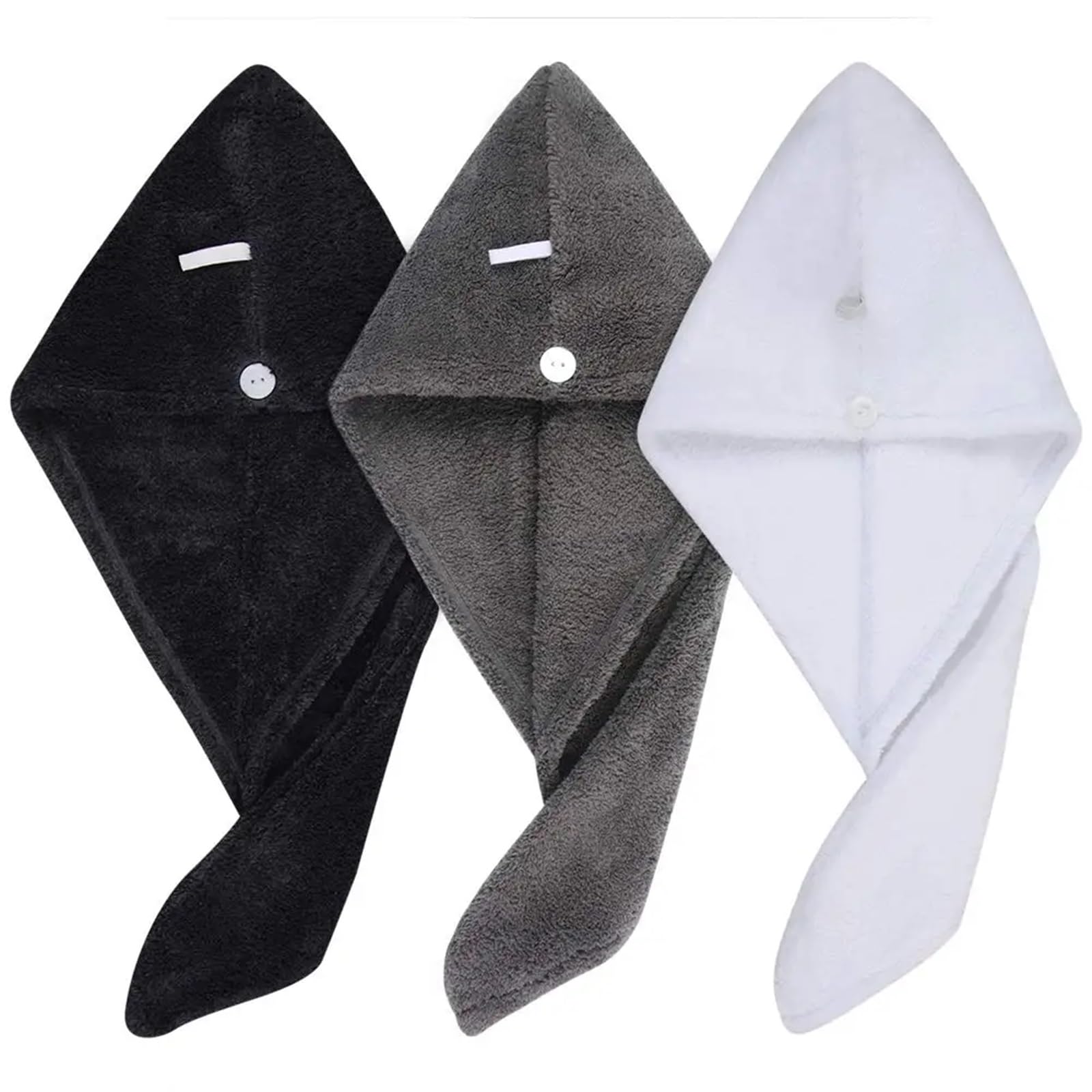 Haar-Turban, Haarturban, Wickelmütze, Handtuch, Mehrfarbig, 25 x 65 cm, 2er-, 3er-Pack(Black,3PCS-25CMX65CM)