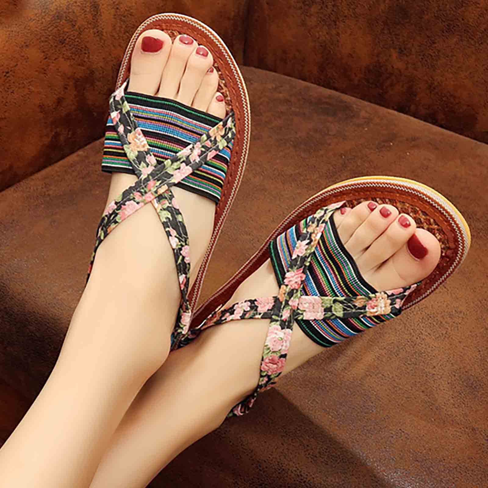 Sandali da Donna Appartamenti Estivi Pantofole Piatte Casual Scarpe da Spiaggia Comode Scarpe da Passeggio Casual