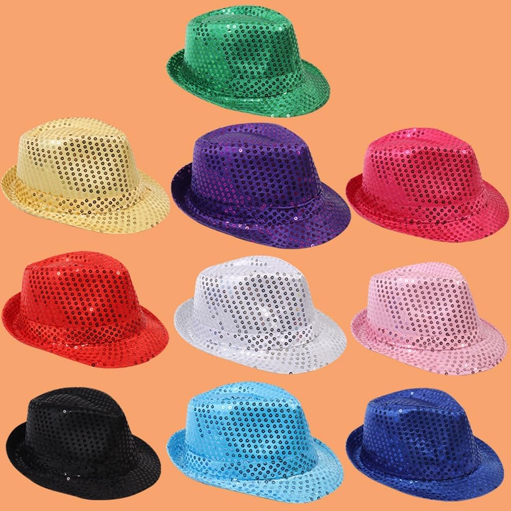Sequin Fedora Hats Party Hats,Western Sequin Fabric Fedora Hat for Men Cosplay Costume Party Accessory - Image 3