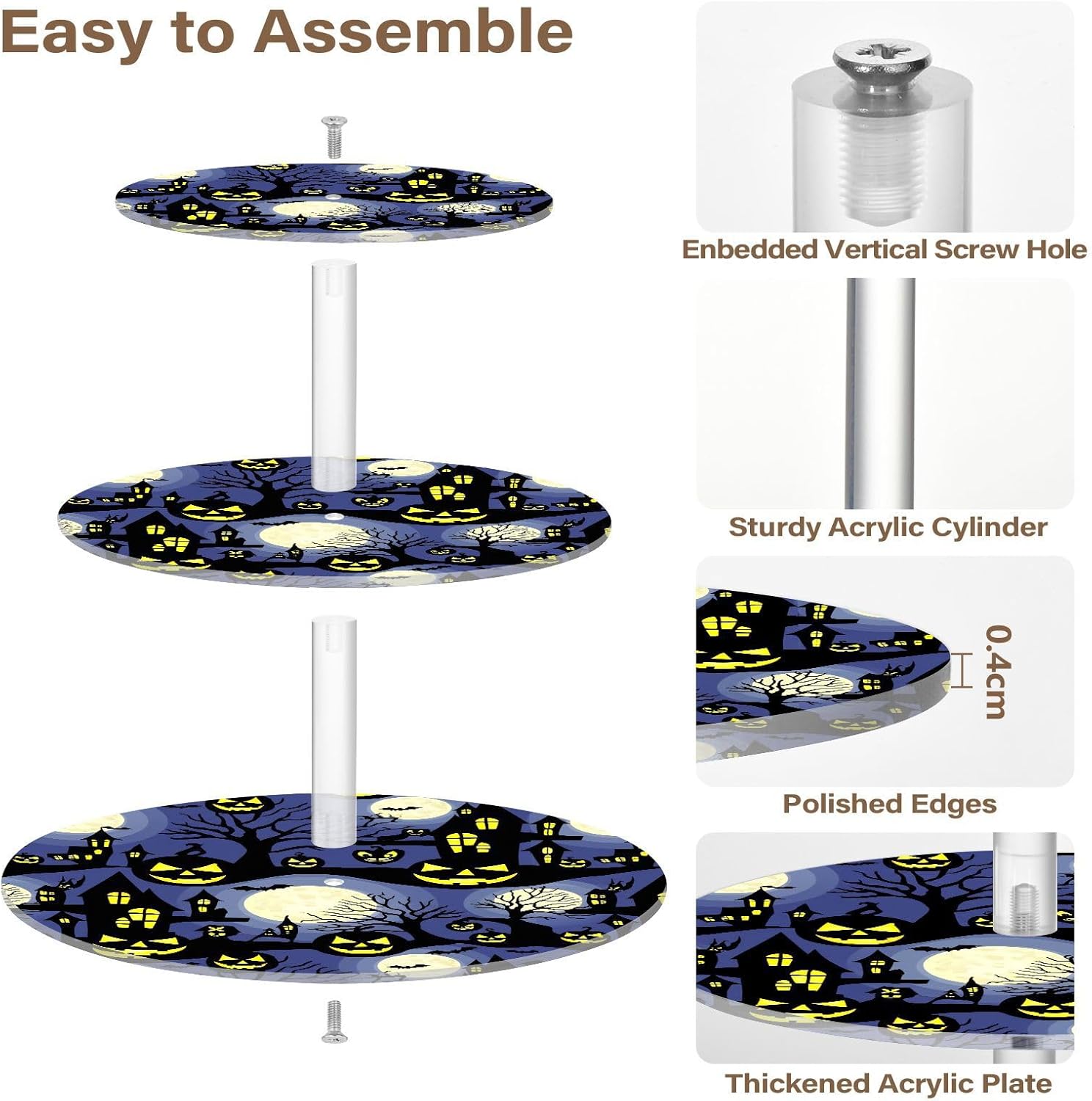 Pumpkin Moon Bats Castle Halloween 3 Tier Acrylic Cupcake Stand, Cupcake Stand for 34 Cupcakes for Weddings, Christmas,Holidays,Parties,Birthday,Printed Cupcake Tower 23301066