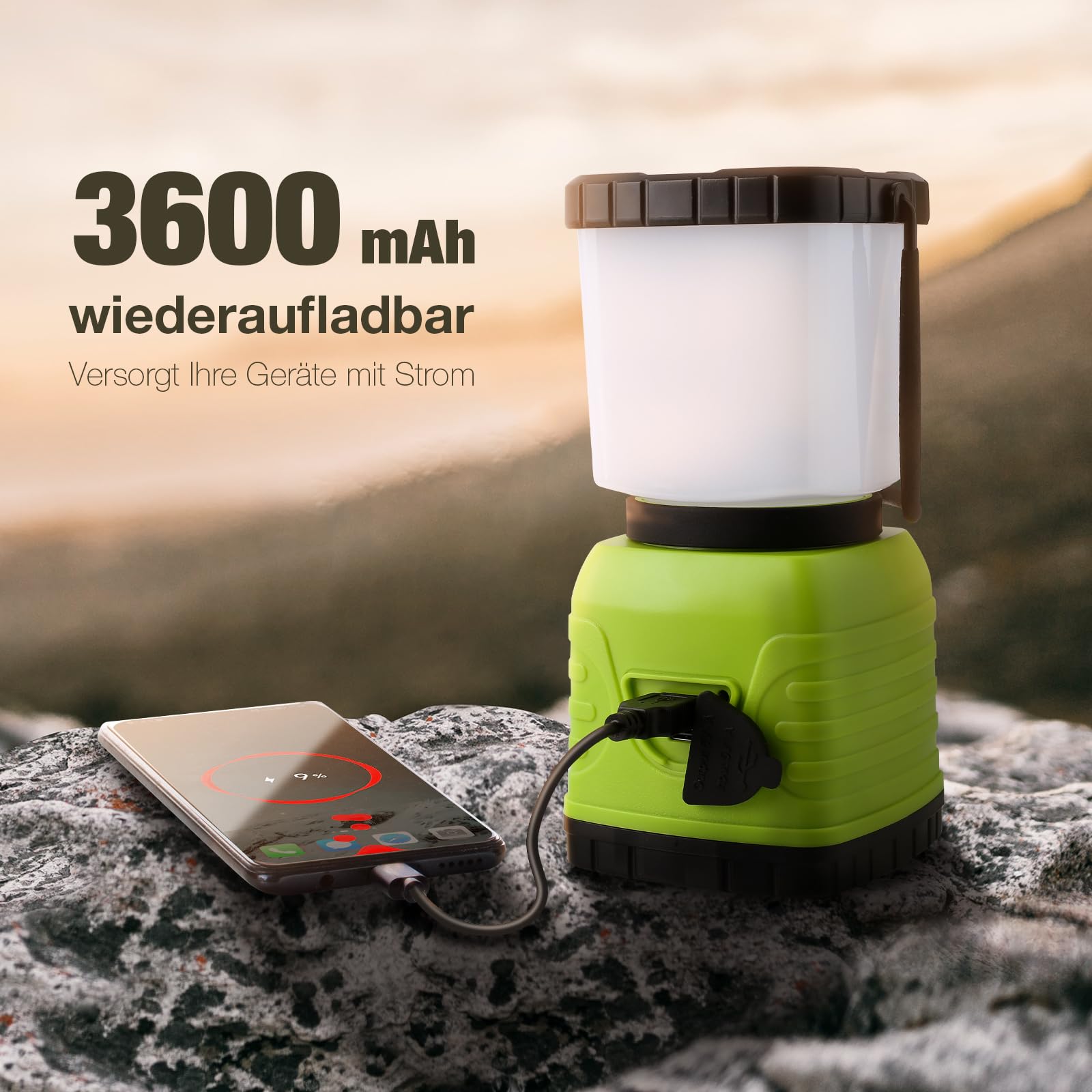 Lepro LED Camping Lampe, per USB wiederaufladbar, 4 Modi, Campinglleuchte, tragbar, superhell, 1300 Lumen, Suchscheinwerfer mit Bügel und Haken