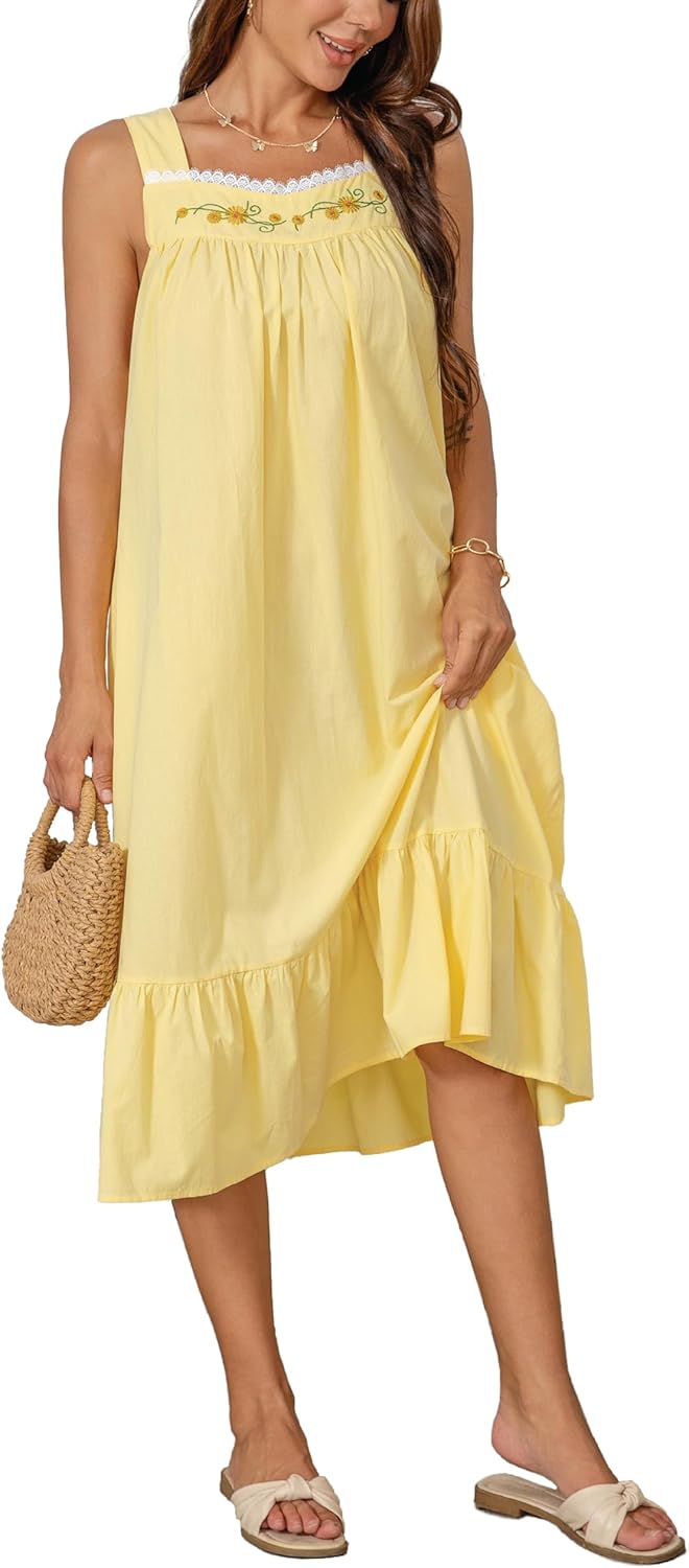 100% Cotton Nightgowns for Women Sleeveless Sleep Dresses Ladies Gowns Sleepwear with Pockets