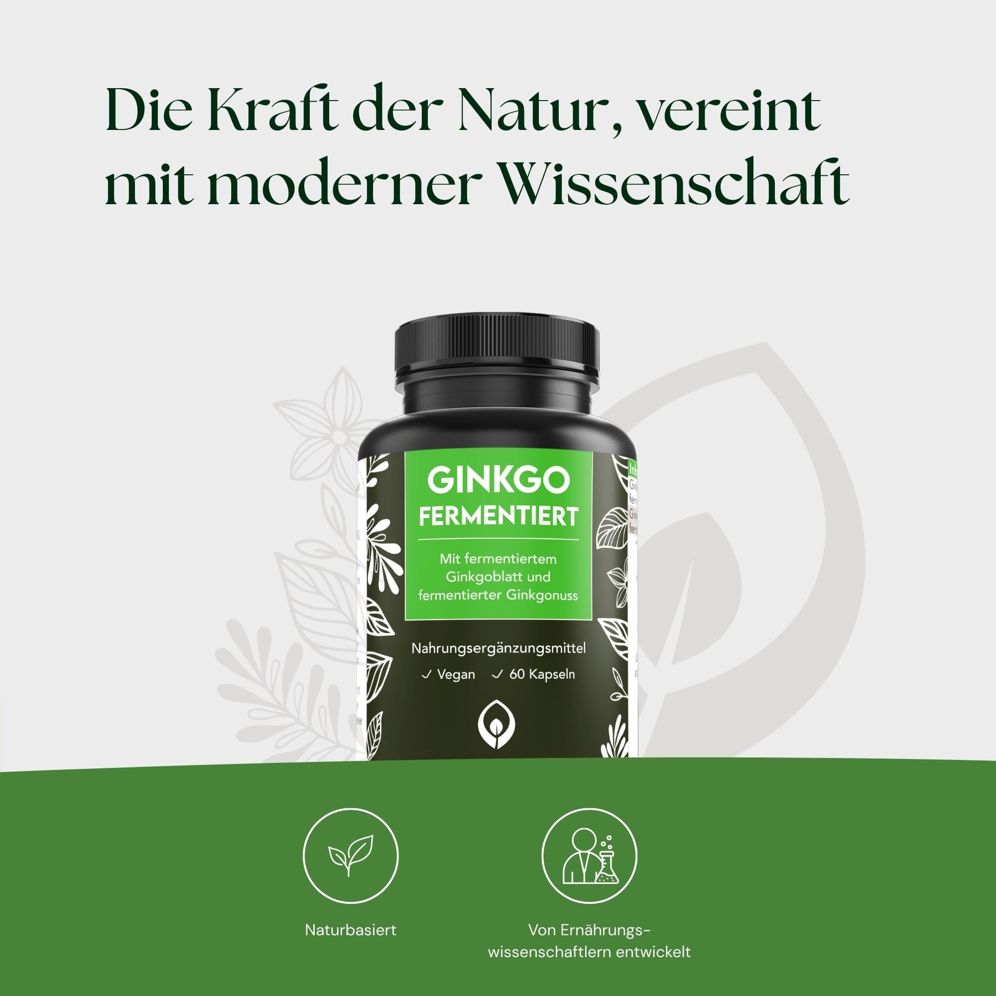 Fermentierte Ginkgo Kapseln - Ginkgonuss & Ginkgo Biloba Extrakt - 60 Kapseln vegan und glutenfrei - Zwei-Monats-Ration