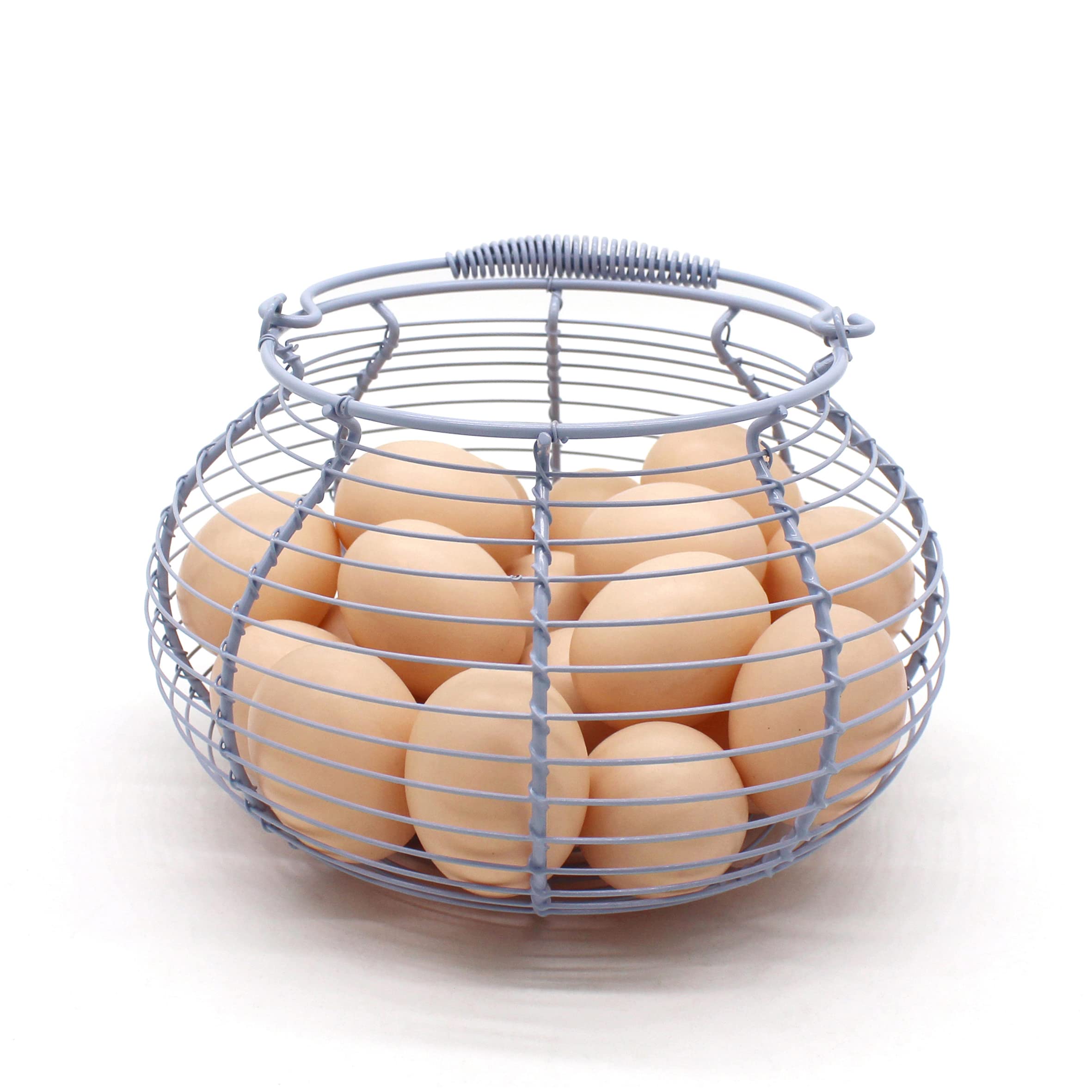 CVHOMEDECO. Elegante cesta de alambre para huevos con asa de natación Primitives Vintage Gathering Basket. Azul claro