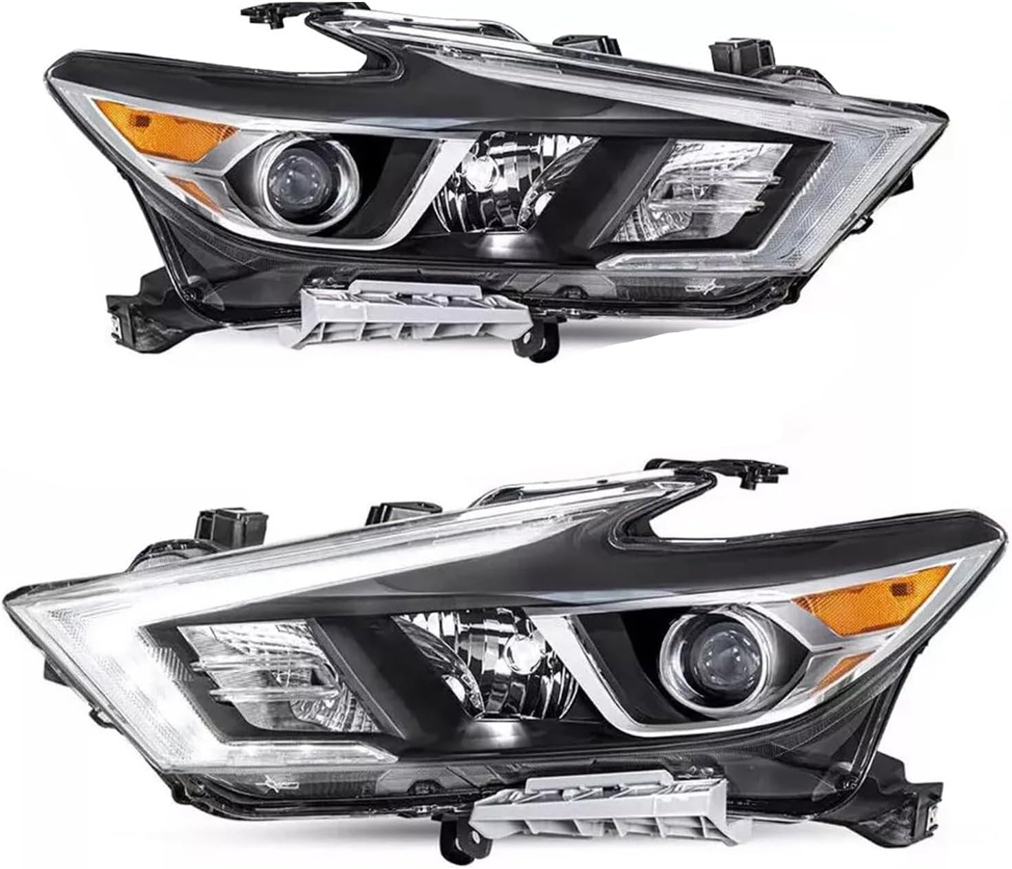 Halogen Headlight Assembly Compatible with 2016-2018 Nissan Maxima S/SL/SV – Projector Lens & LED DRL, Direct Plug & Play, Waterproof Left & Right (Chrome)