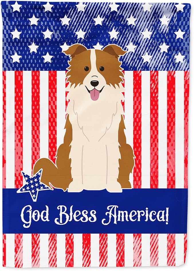 Caroline's Treasures BB3114GF Patriotic USA Border Collie Red White Garden Flag Mailbox Flag Decorative Yard Flag Banner Outside Patio Artwork Yard Flower Beds, Garden Size, Multicolor