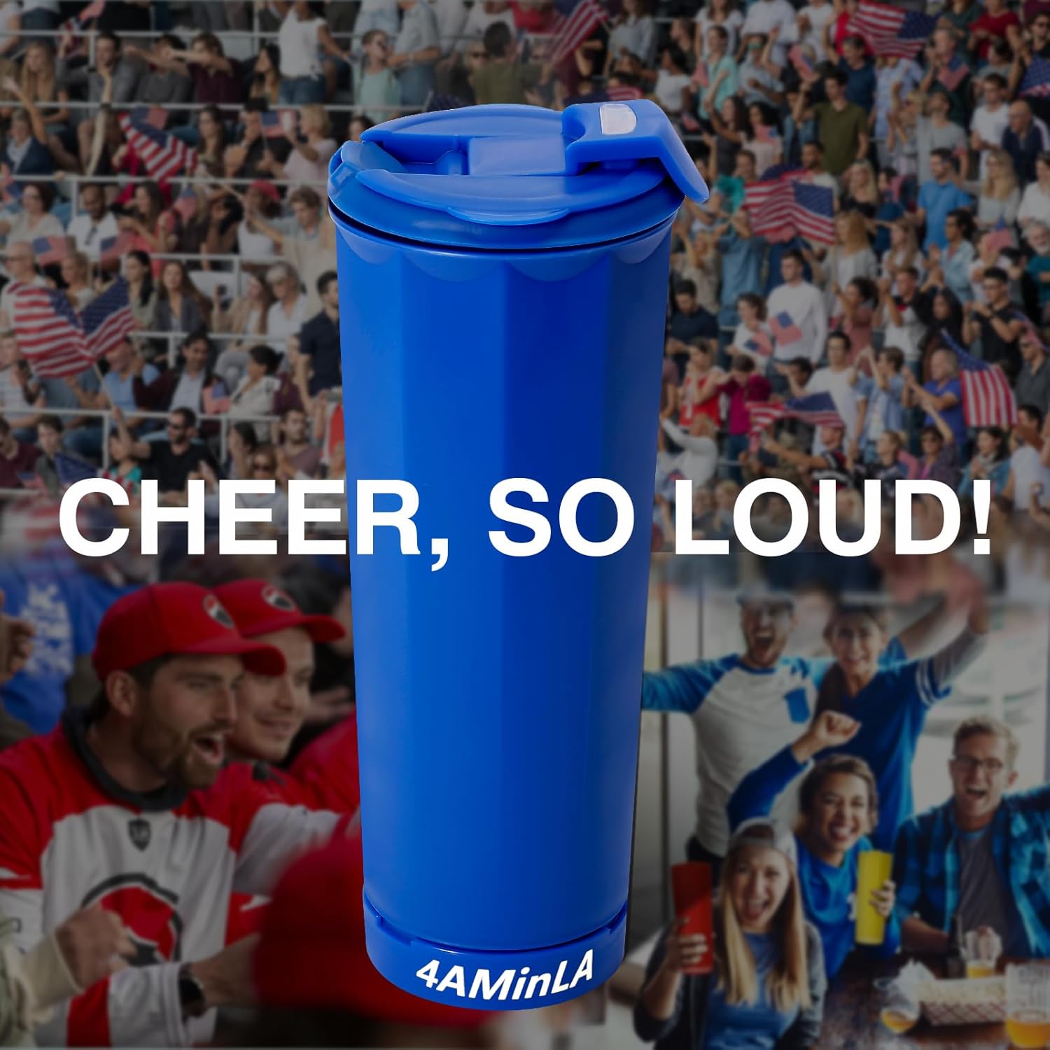 20 oz Cup with Horn - The Perfect Tumbler for Sports Fans - Reusable Water Bottle Ideal for Cheering at Game day, Tailgating, World Cup, Party, Celebration. (Blue)