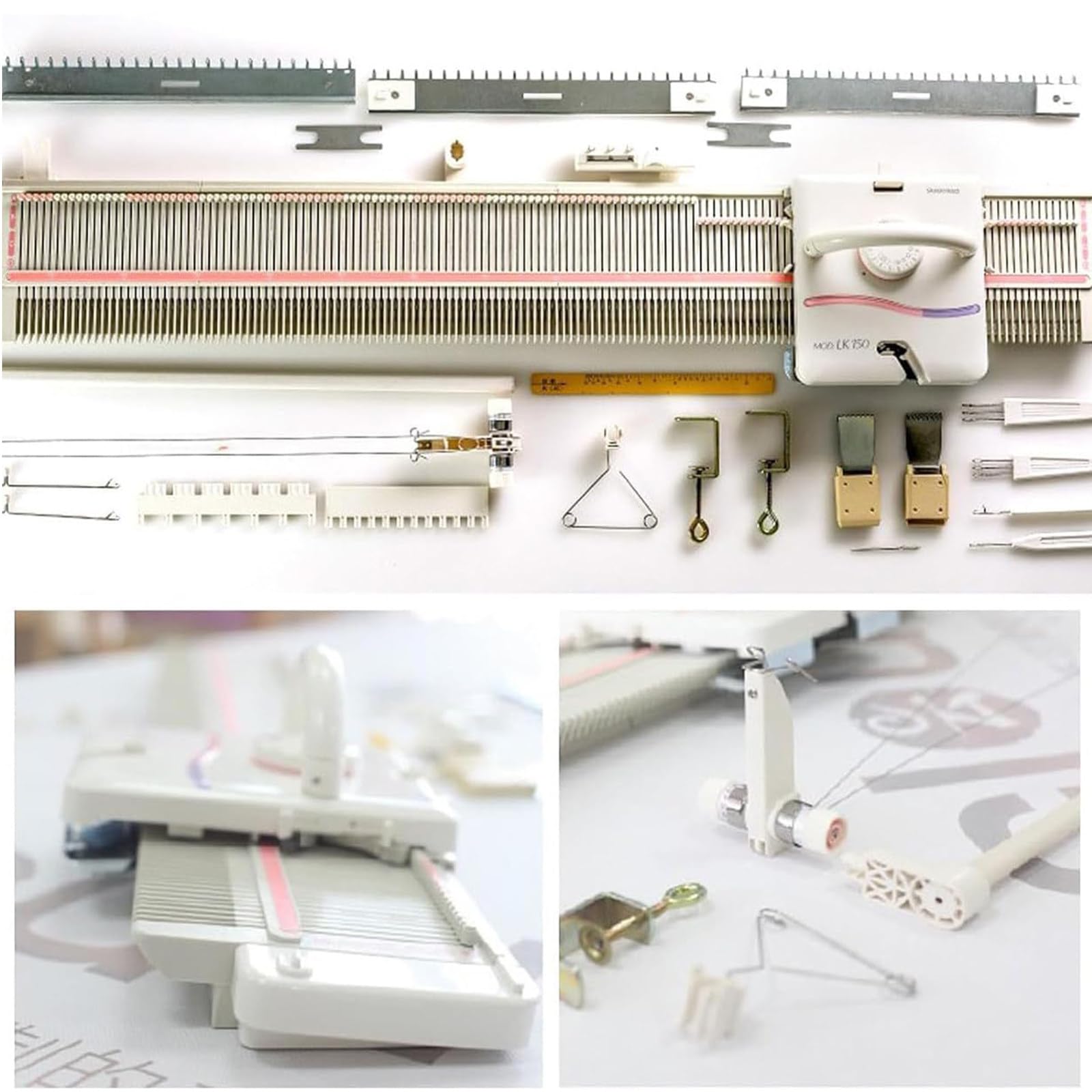 Maszyna do robienia swetrów, 150 ściegów, miniaturowa, lekka, plastikowa maszyna do robienia na drutach, z akcesoriami, 6,5 mm, do większości włóczek do robienia na drutach