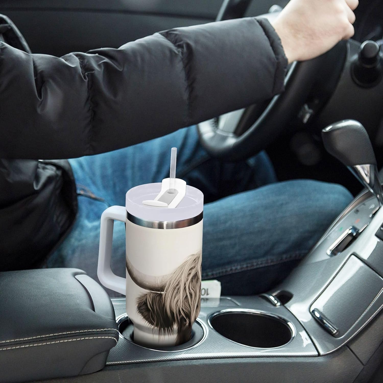 YETTASBIN Highland Cow 40 oz Tumbler with Handle, Stainless Steel Vacuum Insulated Sports Water Bottle, Leak-proof Travel Coffee Mug Cup with Lid and Straw for Water, Iced Tea or Coffee - Image 7