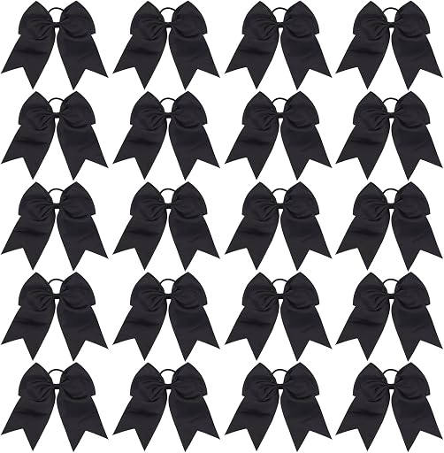 20 PCS 8 Inch Cheer Hair Bows Large Cheerleading Big Hair Bows with Ponytail Holder Hand-made Grosgrain Ribbon Hair Accessories for Teen Girls(Black)