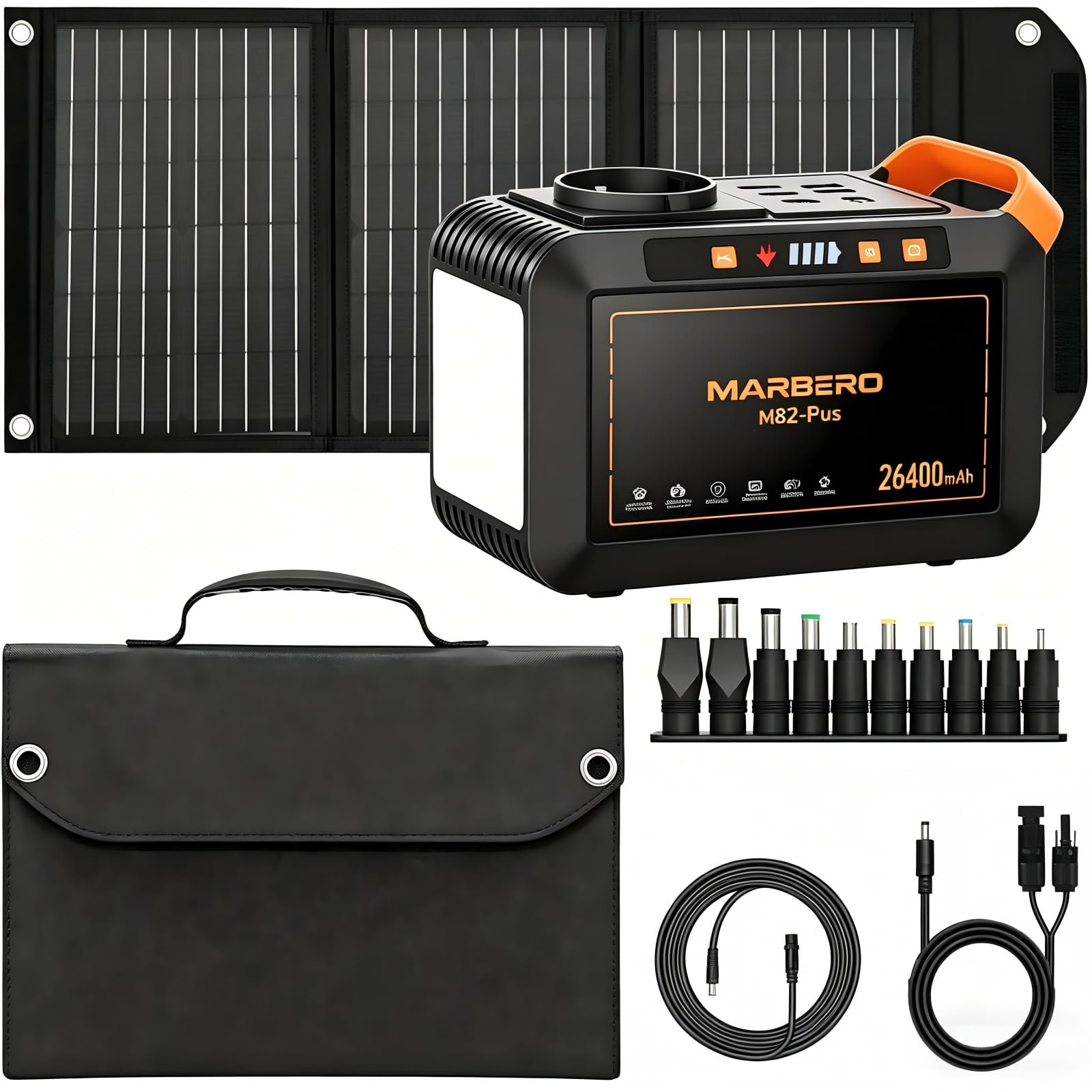 MARBERO Générateur Solaire Portable 26.400mAh & Panneau Solaire 30W Pliable avec Sac, Power Bank avec Prise AC 120W Max, Station d'Alimentation pour Urgence Domestique Camping Outdoor