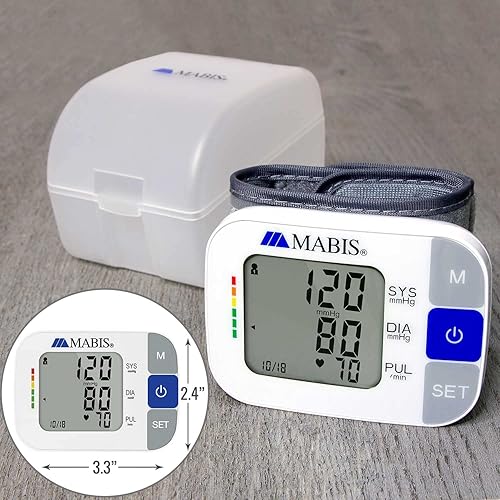 Miniatura 6 de MABIS Monitor universal de presión arterial que habla de muñeca, guía visual de BP, almacenamiento de memoria de lectura 396 para 4 usuarios, funda