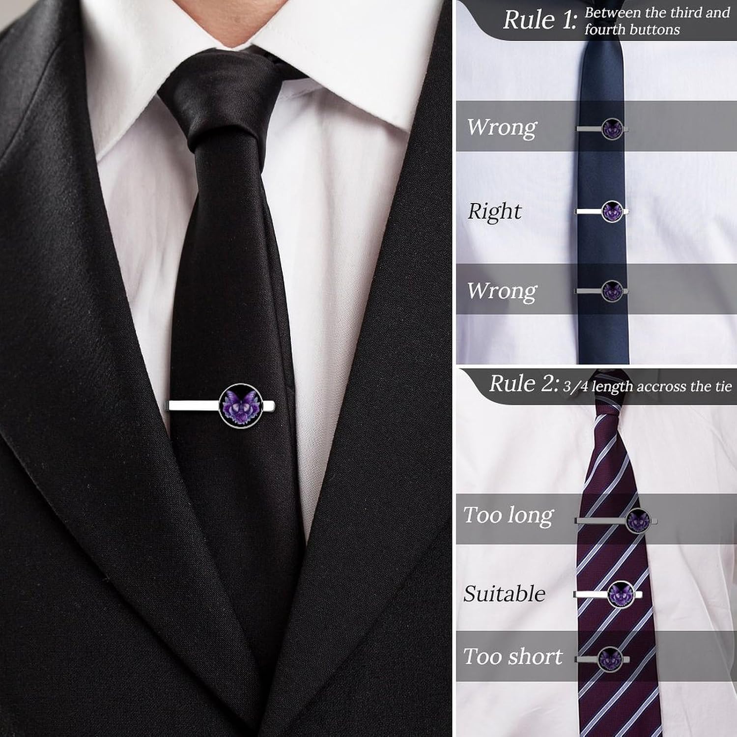 Beautiful Butterfly Purple Rose Tie Clip Fashion Jewelry Necktie Pin for Wedding Busiess Office Accessories