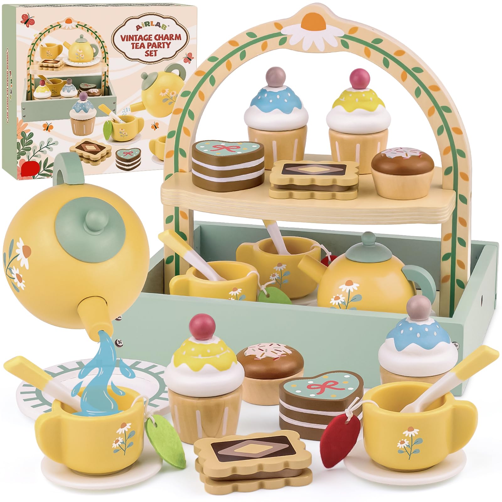 Wooden Tea Sets for Little Girls Play Food Cake Pretend Play Toys