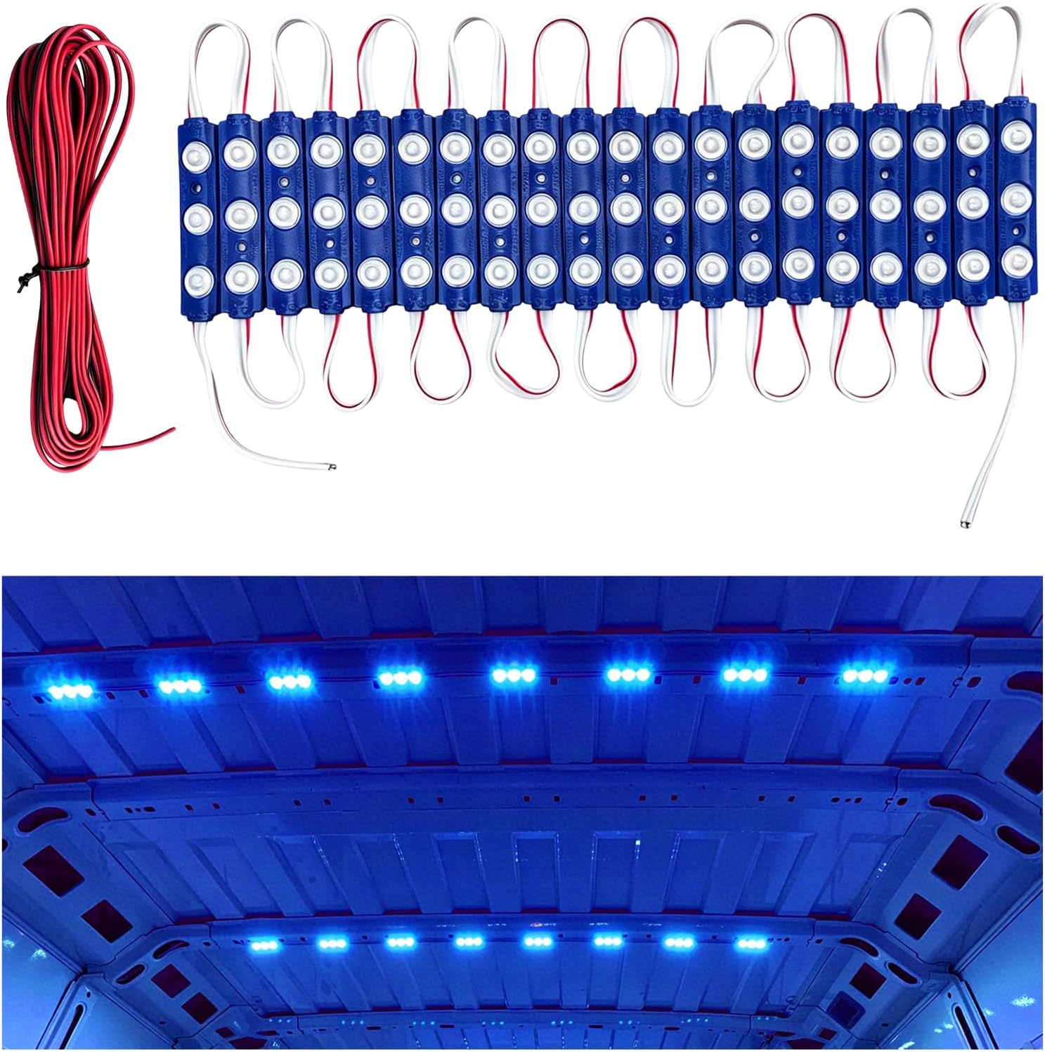 12V Van Interior Light Kit, Super Bright LED Module Ceiling Work Lights with Harness, Waterproof Enclosed Cargo Lights Ceiling Dome Lamp for Cars Trailers Boats Caravans (Blue)