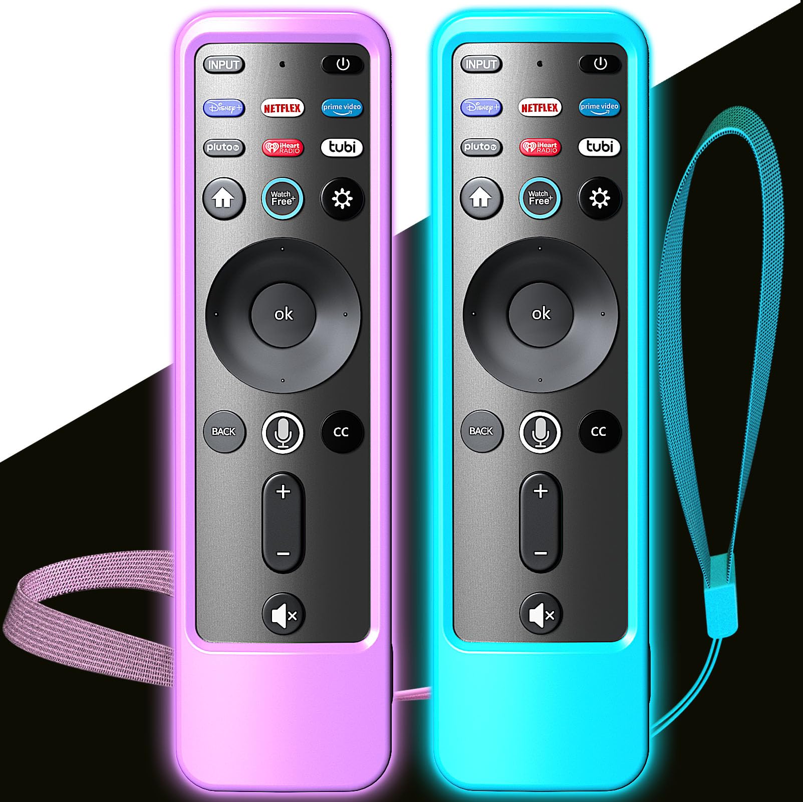 2PACK Case Cover for VIZIO XRT260 Smart TV Remote Control Silicone Skin Sleeve with Lanyard Glow in The Dark Purple Blue