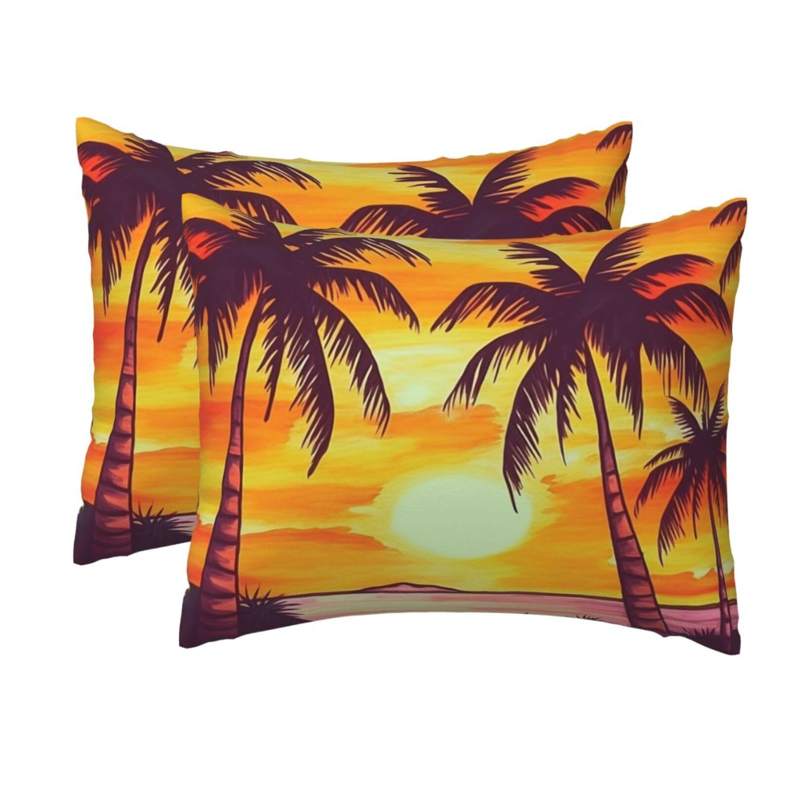2 Pack Standard Size Pillow Cases for Hair and Skin Soft Breathable Pillow Case Covers with Hidden Zipper Sunset Palm Tree Pillowcase 20x26 Inches Pillow Cover for Sleeping Gift