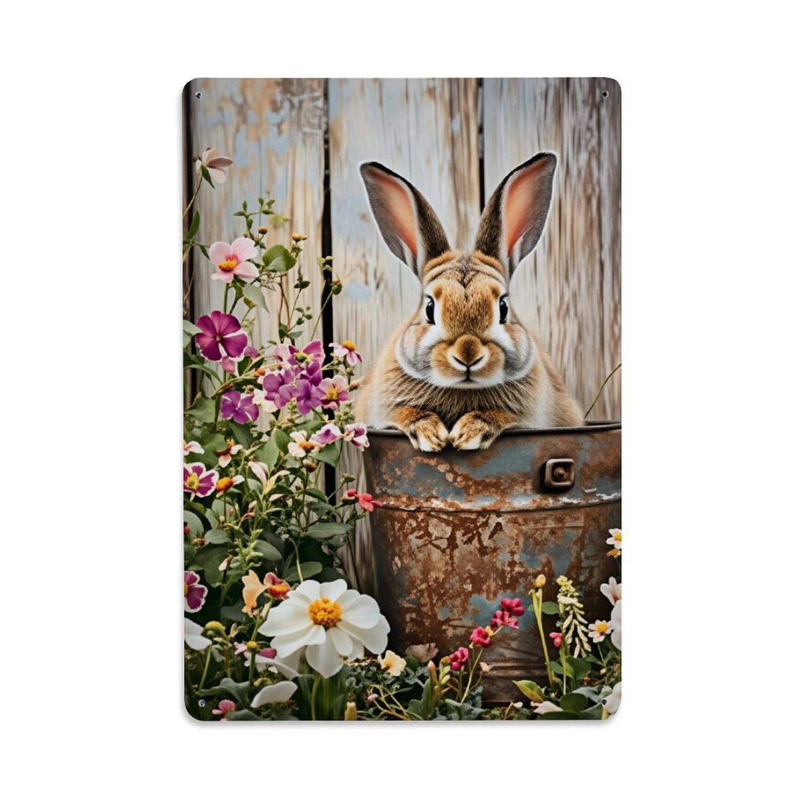 Enderetf Vintage Rabbit In Rusty Bucket Garden Tin Sign Metal Poster, Home Bar Garage Man Cave Cafe Indoor & Outdoor Wall Decoration 8X12inches