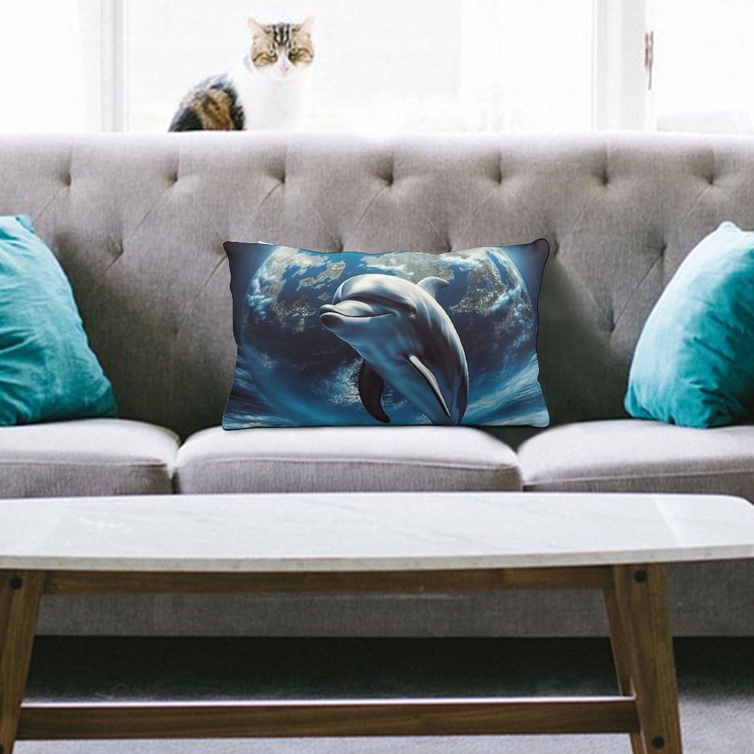 Dolphin Earth Pillow Cases Queen Size Set of 1 Soft Comfortable Throw Pillows Covers Decorative Pillowcase with Zipper Bed Cushion Covers for Couch Sofa Bedroom 8"x12"