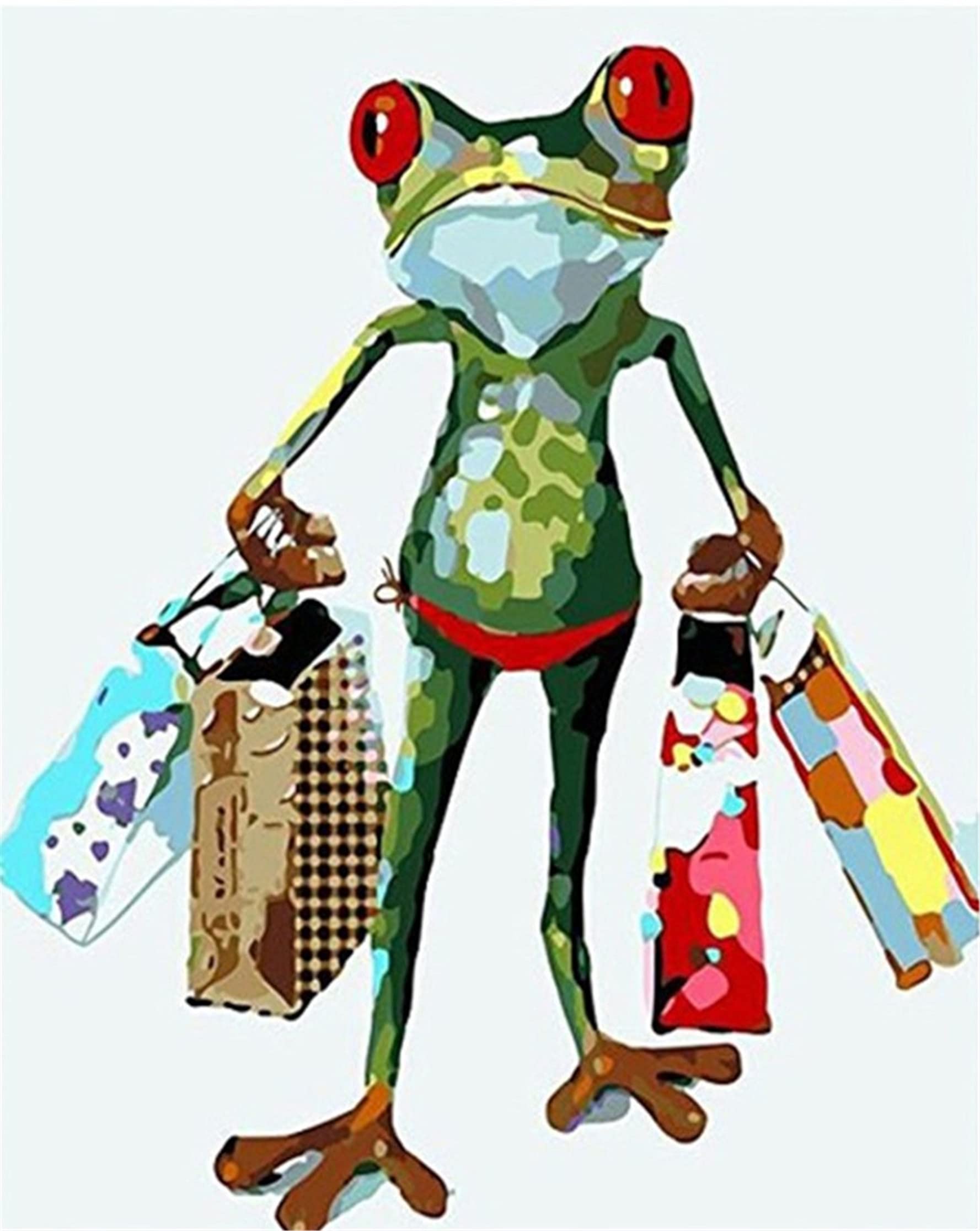 CaptainCrafts Paint by Numbers for Adults, Paint by Number DIY Oil Painting Paint by Number Kits Linen Canvas 16x20 Inch Wall Art House Decor Gifts (with Frame, Shopping Frog) — image 1