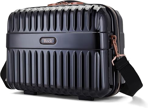 Rock Selene Vanity Hard Shell Vanity Case in Black - Elegant Design, Removable Shoulder & Suitcase Handle Strap, Metallic Finish with Copper Accents & Lockable Zips - 29x36x19cm 1.2KG