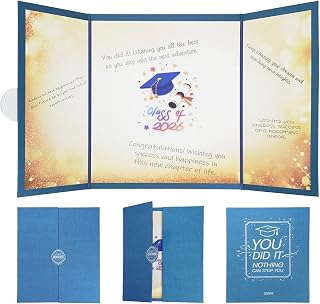 블루 골드 졸업 파티 장식, 클래스 오브 2026 방명록 | 축하 졸업생 대체 서명 카드, 대학 고등학교 해피 졸업 선물 대형 졸업 카드