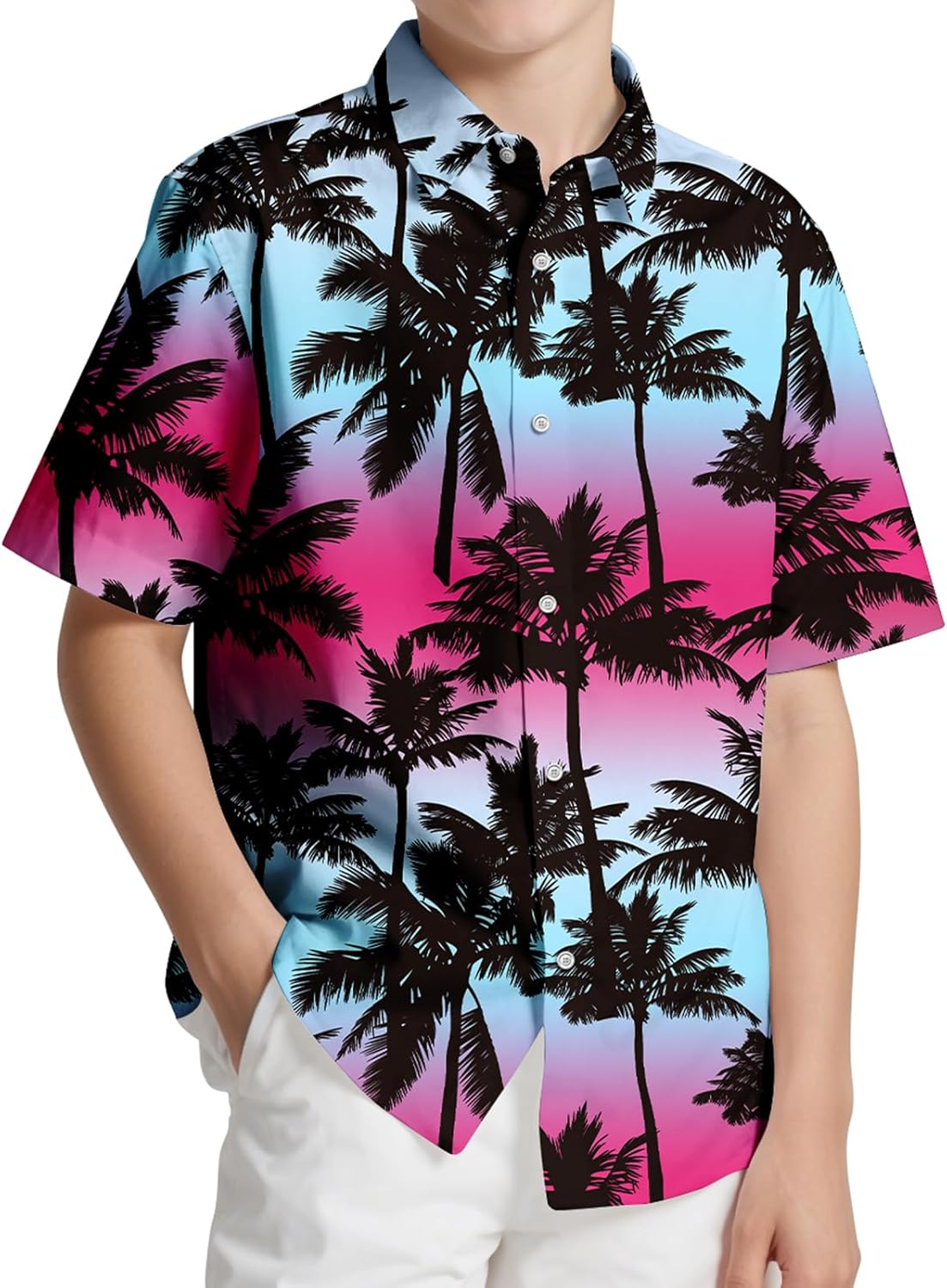 Boys Hawaiian Shirt 3D Print Beach Button Down Short Sleeve Kids Summer Hawaii Shirts for Boy 7-14T