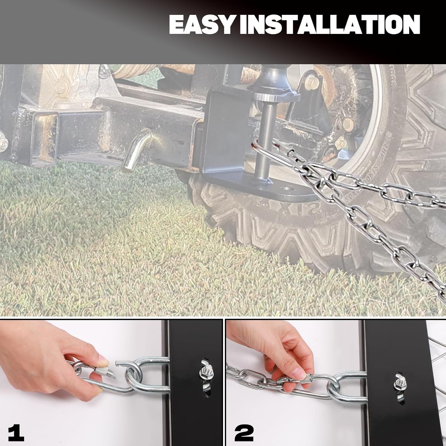 FAHKNS 4x5 ft Drag Harrow, Rust-Resistant Chain Driveway Grader with Front and Rear Ttrays, Heavy Duty Field Leveler, UTV Tractor Attachment for Landscape Leveling Gravel Driveway Farm Field Garden