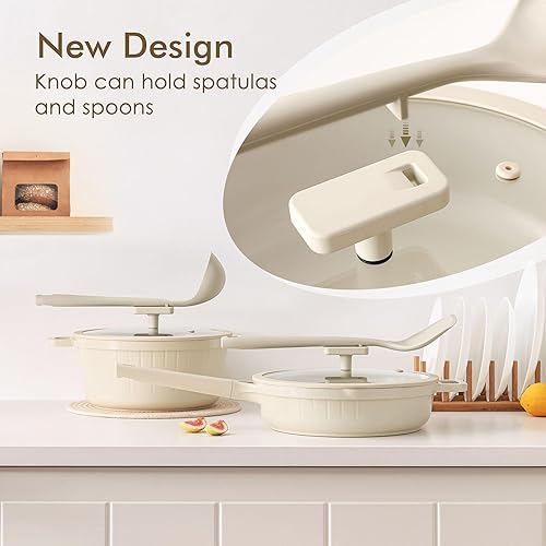 Miniatura 6 de SENSARTE Juego de utensilios de cocina de cerámica no tóxicos, juego de ollas y sartenes antiadherentes, utensilios de cocina de inducción aptos