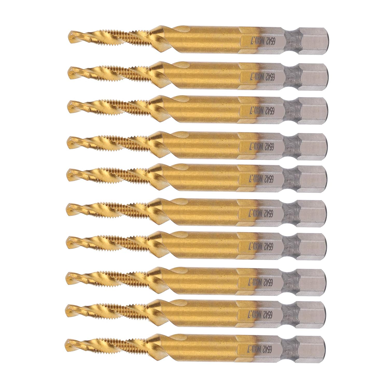 10pcs M4 HSS Screw Tap Kit, High Speed Steel Spiral Tap Set, 3.3mm Drill Bits with Hex Shank, Tapping Tools for Carbon Steel, Copper and Aluminum - Alloys, Includes Titan