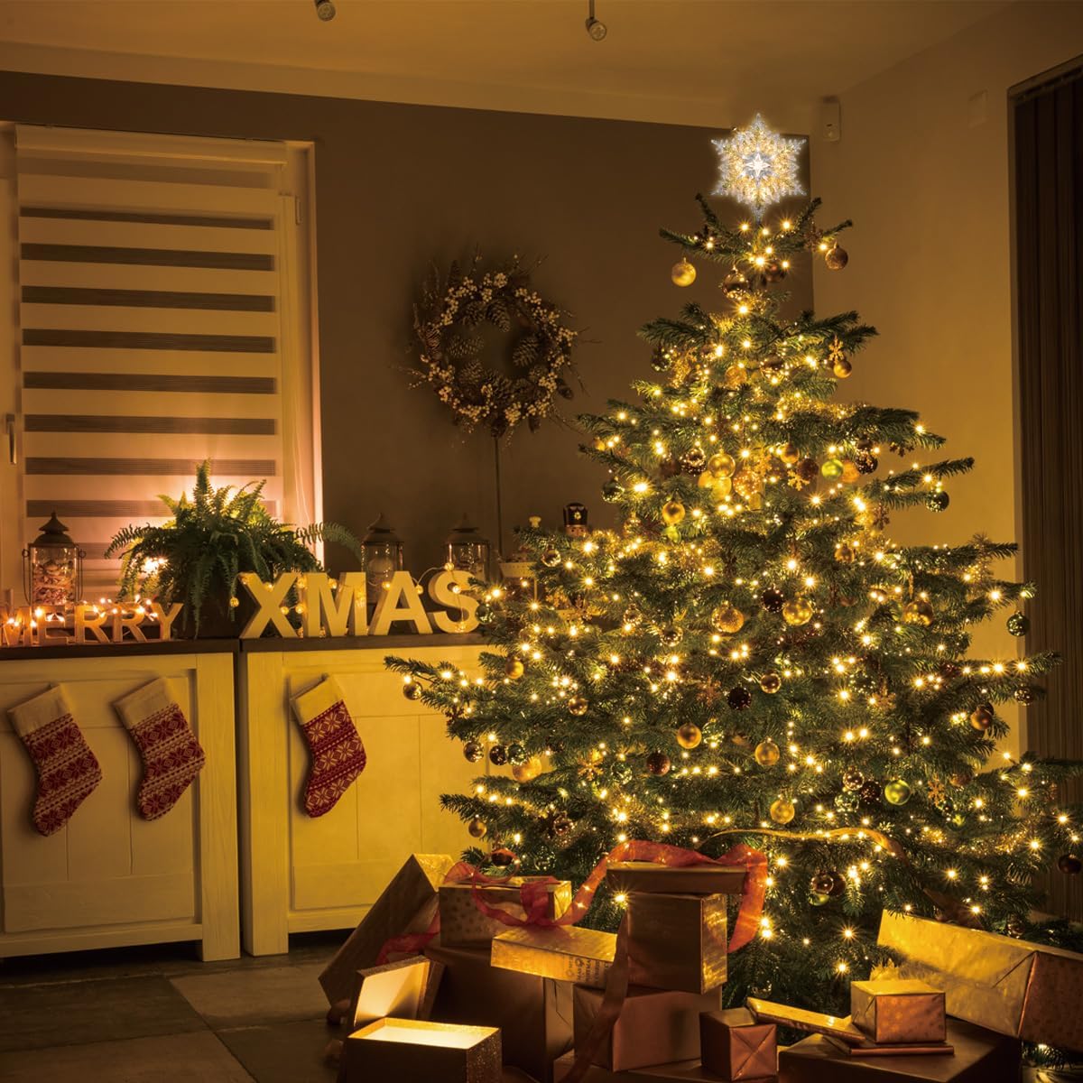 14" 50L Lighted Christmas Crystal Snowflake Christmas Tree Topper, 11.25in, Clear