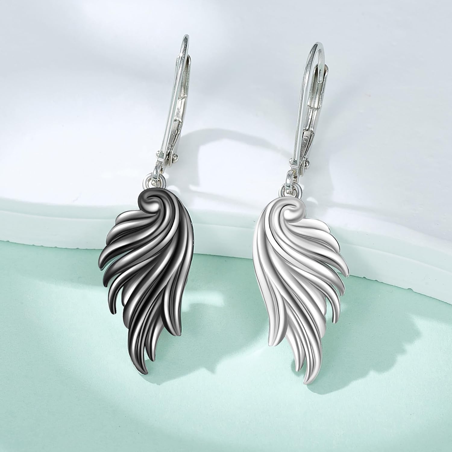 POPLYKE Angel Wing Earrings Sterling Silver Guardian Angel Wings Leverback Earrings Angel Wings Dangle Drop Earrings Jewelry