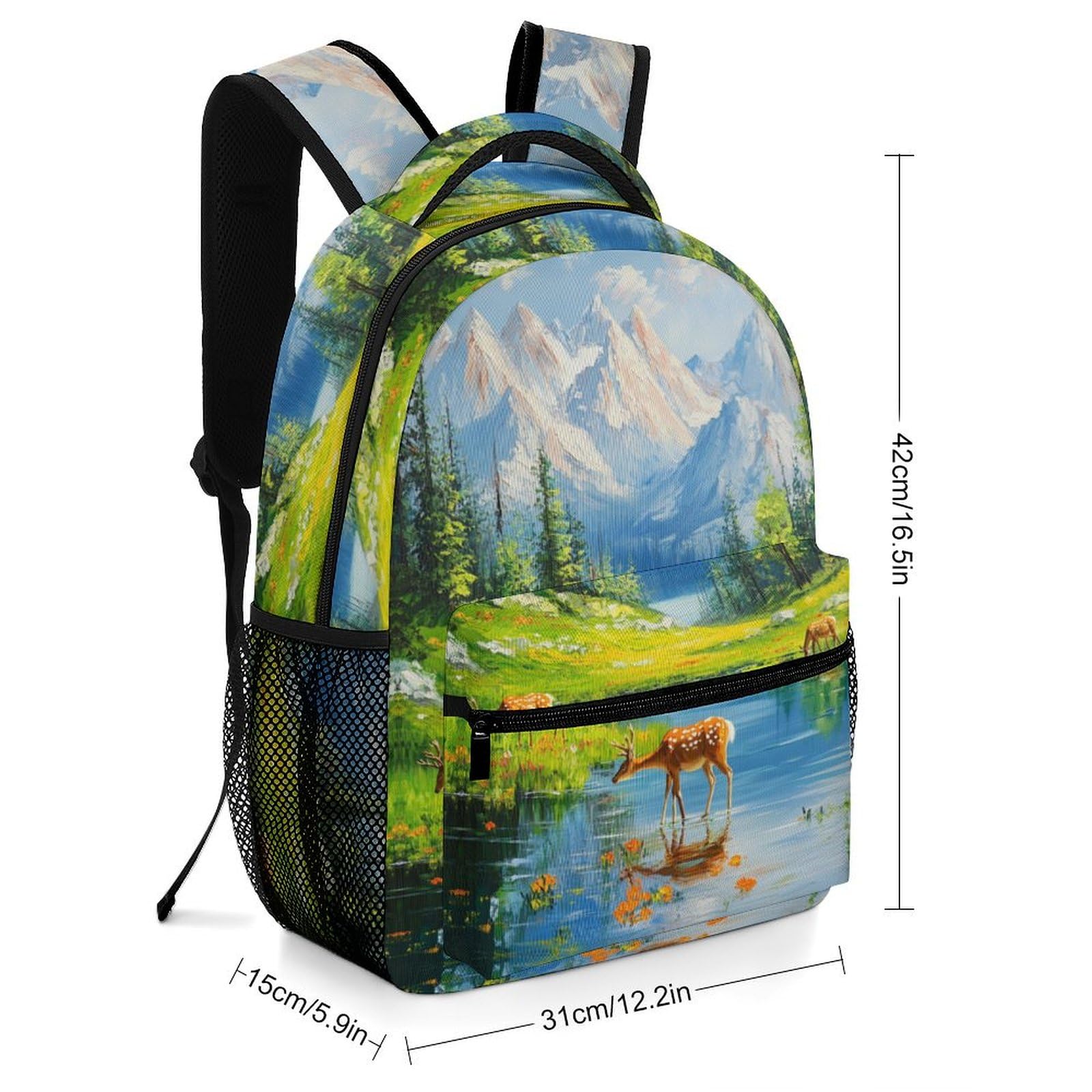 Montañas nevadas Mochila Escolar Infantil Hermosos Paisajes Morrals Con Bolsillos Laterales Bolsa Para Colegio Viaje Cámping Para Niñas Y Niños One Size
