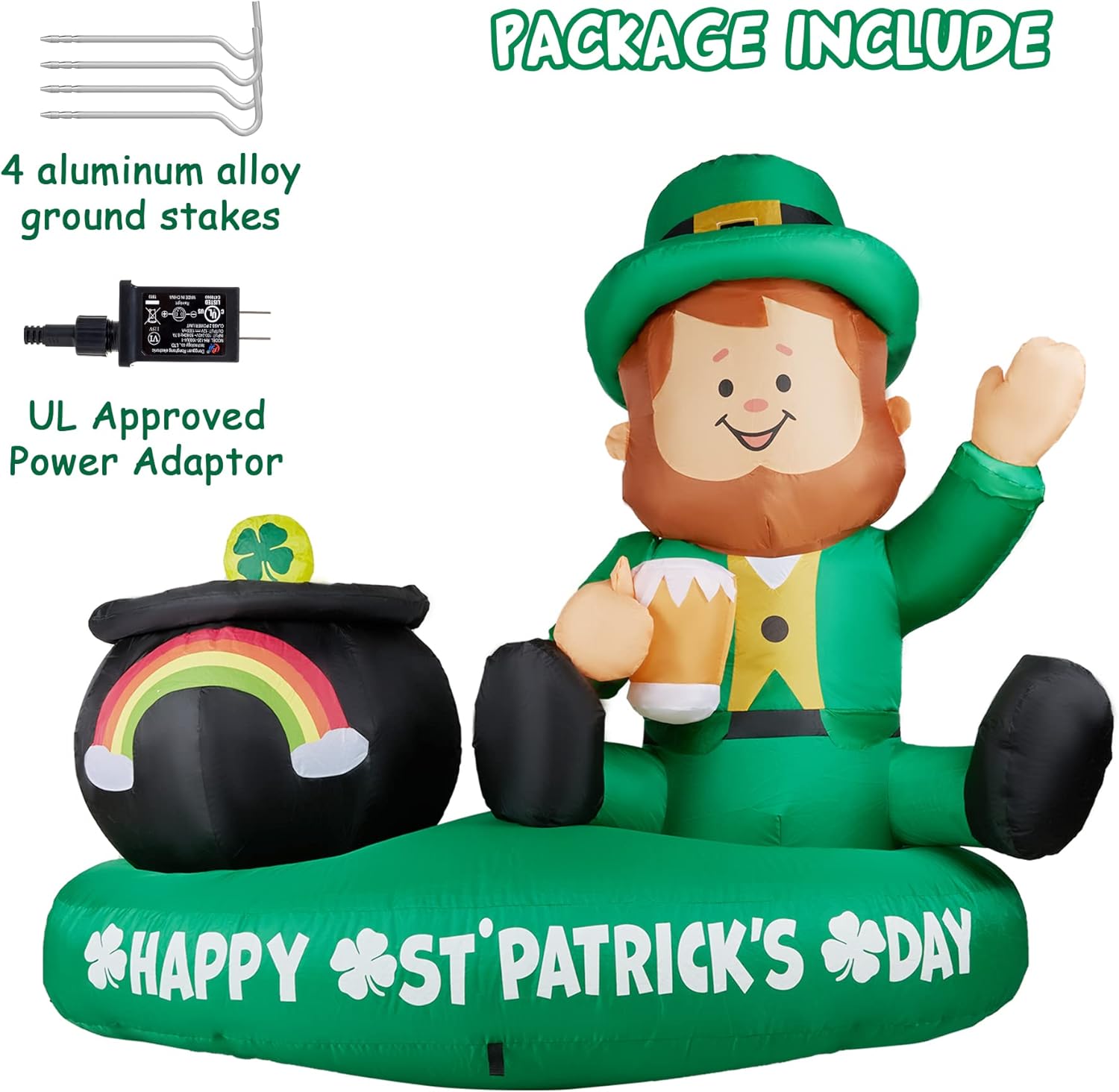 HOOJO 6 FT Length St Patricks Day Decorations, Outdoor Decor St Patricks Day Inflatables Decorations for The Home, Leprechaun with Gold Coin Pot Build-in LED for Holiday Lawn, Yard Decor, Garden : Patio, Lawn & Garden