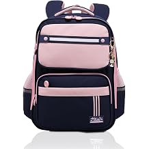 Kids Backpacks for Girls, Backpack for Elementary School Book Bags with Keychains Kawaii Travel Daypack Ages 6-8 School Bag Pink Blue