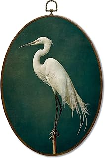 JQF Japanese Crane Oval Wall Decor, Dark Green Japandi Bird Canvas Oval Canvas Wall Art, Asian Oriental Japanese Crane Framed Prints Hanging Decor for Home Bedroom Living Room, 8.5x11.5 Inch