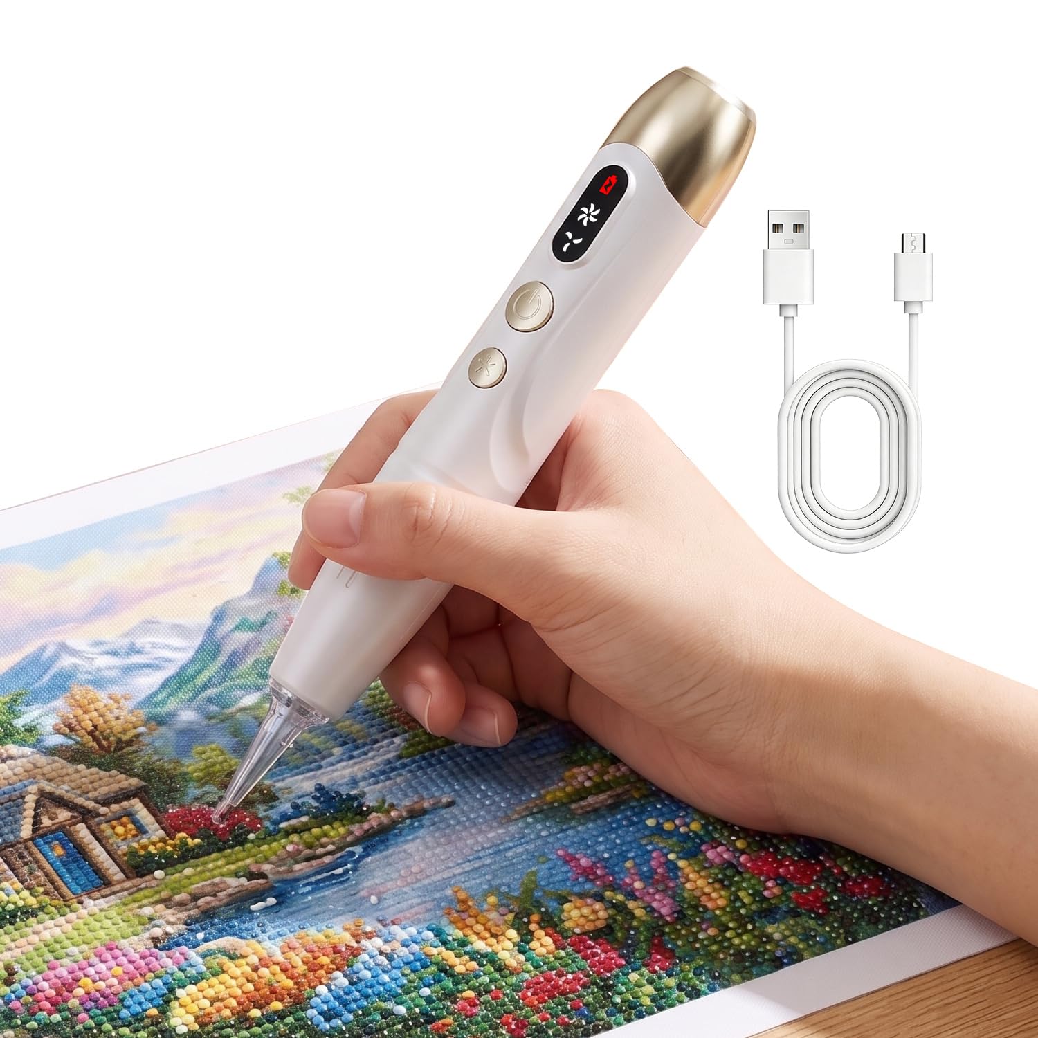 WeBeqer Cordless Rechargeable Electric Diamond Painting Pen, LED Light Diamond Art Pen with 2 Adjustable Suction Levels, Ultra‑Quiet USB‑C Charged Diamond Painting Accessories for DIY Craft Hobby