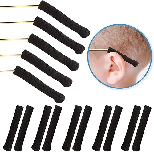 AUGSUN 5 pares de almohadillas negras para gafas, de algodón suave, elástico, cómodo, para anteojos, puntas de sien, retenedor de manga,