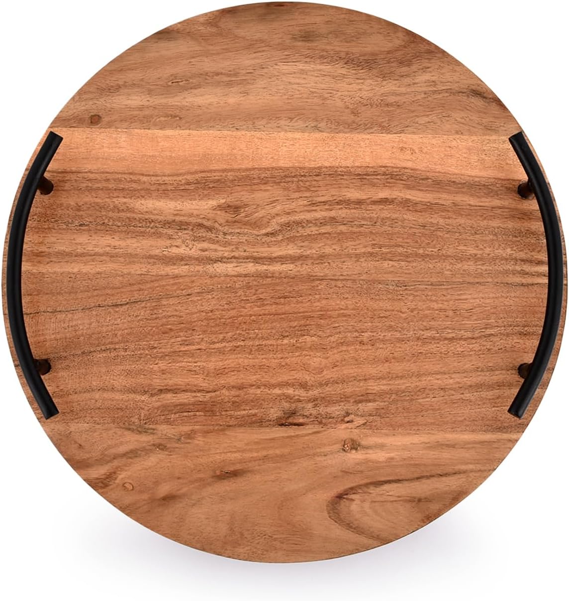 NIRMAN Serving Tray Round Wood Serving Tray with Iron Handles Display for Vintage Home Decor, Farmhouse Kitchen Counter Centerpieces (12" x 12" x 1.75") - Image 3