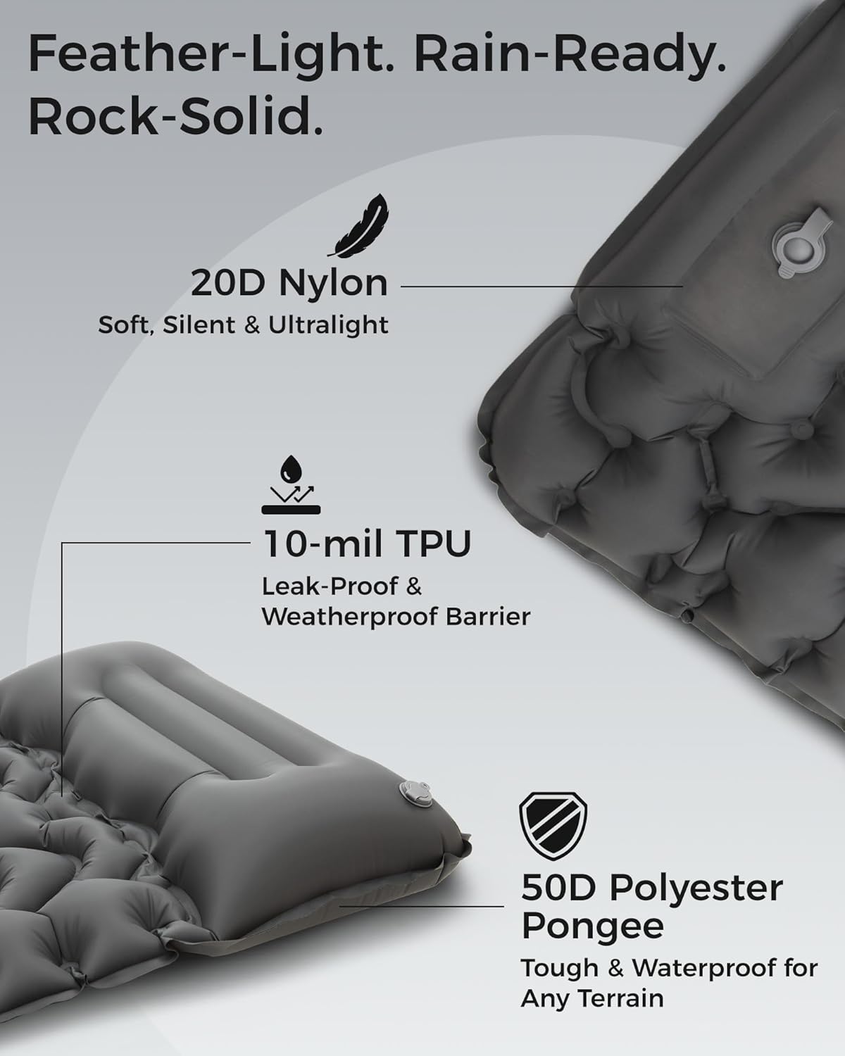 KingCamp Sleeping Pad for Camping, Ultralight Connectable Inflatable Sleeping Pad Camping Mattress with 6.3" Built-in Pillow & Foot Pump for Backpacking Hiking Tent Cot