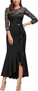 Women's Classy Floral Lace Ruffle Formal Bridesmaid Long Dress