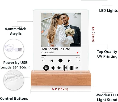 Miniatura 8 de Portada de álbum de canción personalizable, marco de placa de música con código Spotify escaneable, marco de fotos de arte personalizado, letrero