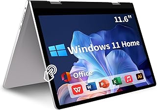 2 in 1 Laptop Computers Windows 11, 11.6 inch Touchscreen Laptop Tablet, 4GB RAM 256 GB SSD, HDMI Type-C 2.4G/5G WiFi BT SD Slot 3.5mm Jack 5000mAh for Work Education Entertainment
