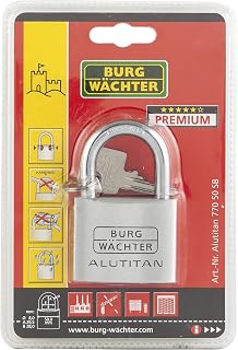 Burg-Wächter Vorhangschloss Alutitan, Aluminium, 6, 5 mm Bügelstärke, Innenwerk rostfrei, 770 40 SB, 40 mm