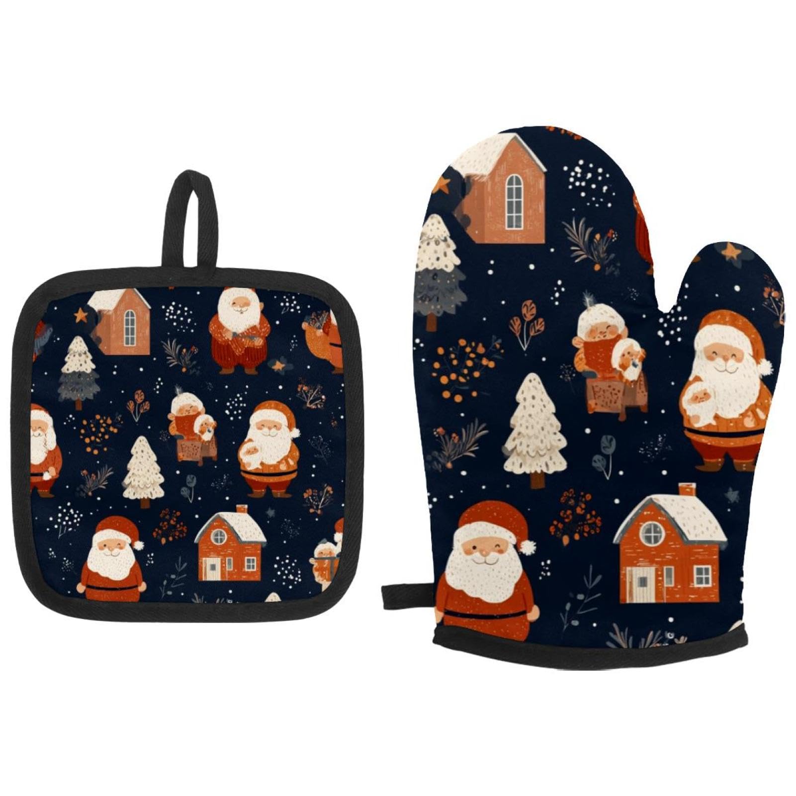 Maniques de cuisine anti-brûlure lot de 5 motif Père Noël pour manipuler sans risque
