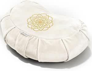 Hihealer Premium Crescent Meditation Cushion, Buckwheat Yoga Bolster Pillow