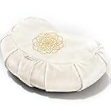 Hihealer Premium Meditation Cushion - Comfortable Floor Pillow for Adult Traditional Crescent Meditation Pillow Yoga Buckwheat Bolster (Cream)